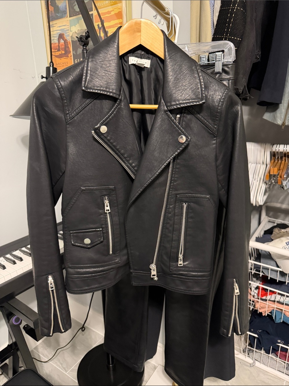 Topshop Black Leather Biker Jacket with Silver Hardware